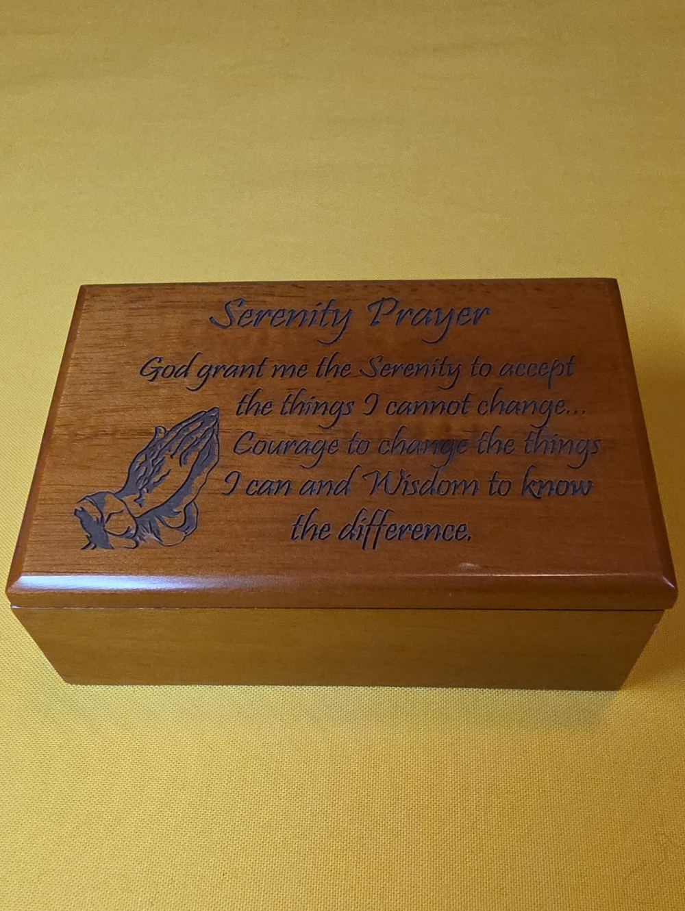 Vintage Mahogany Serenity Prayer Wooden Keepsake Trinket Box